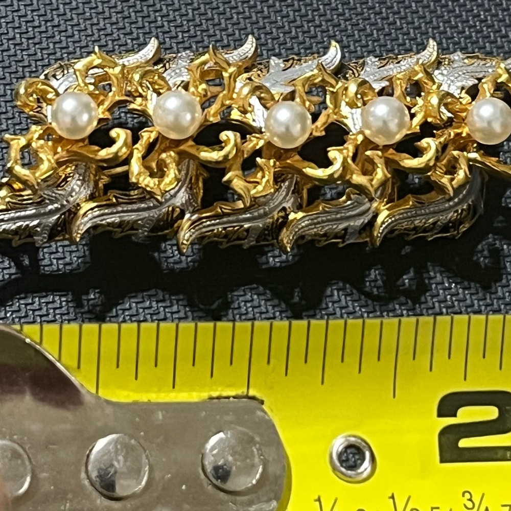 Unique Vintage Gold, Silver and Pearl Brooch